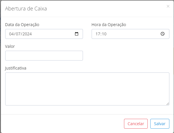Tela de Abertura de Caixa